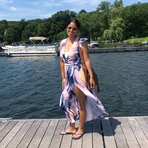 Bar III Dress Women’s Medium Pink Yellow Blue Dress Sundress Costal Summer